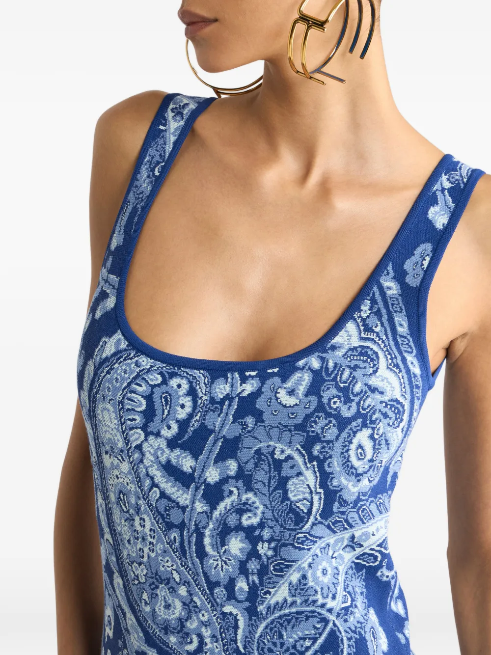 Etro Floral-detail Paisley-print Midi Dress In Blue