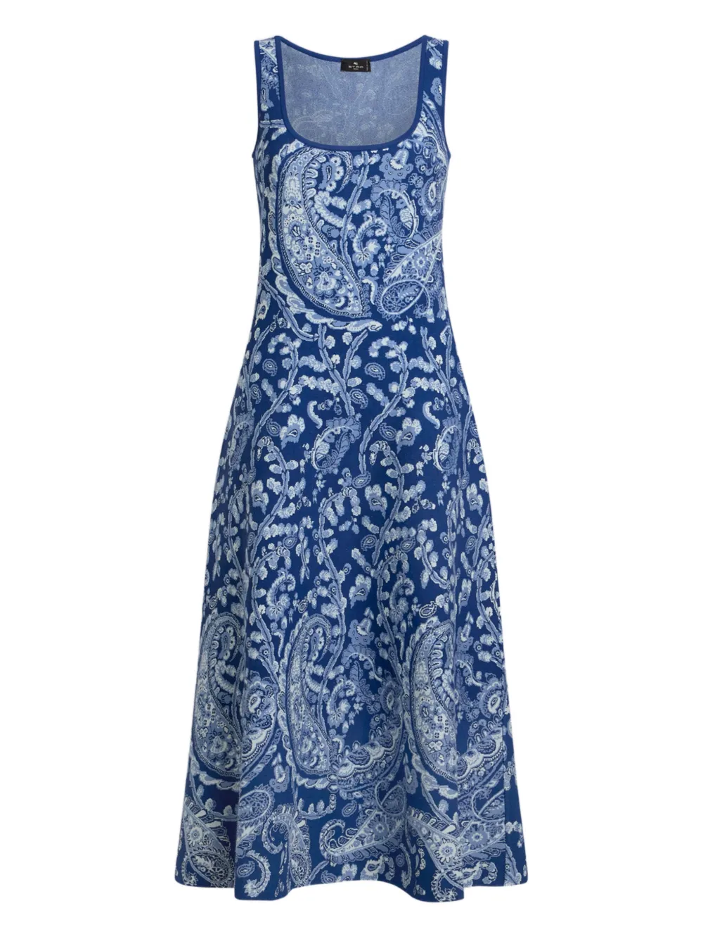 Etro Floral-detail Paisley-print Midi Dress In Blue