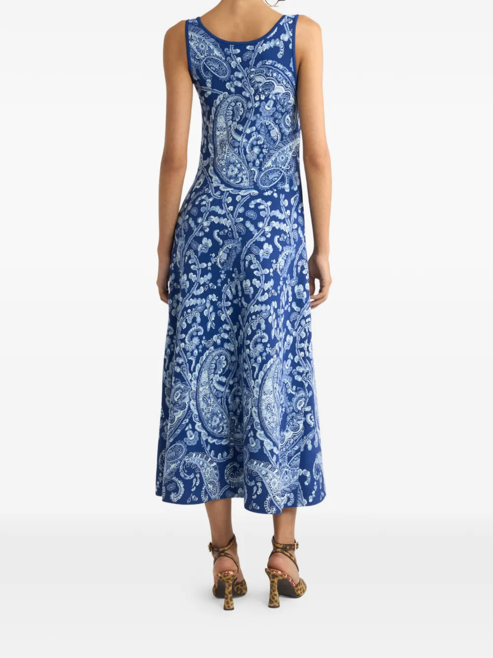 Etro Floral-detail Paisley-print Midi Dress In Blue