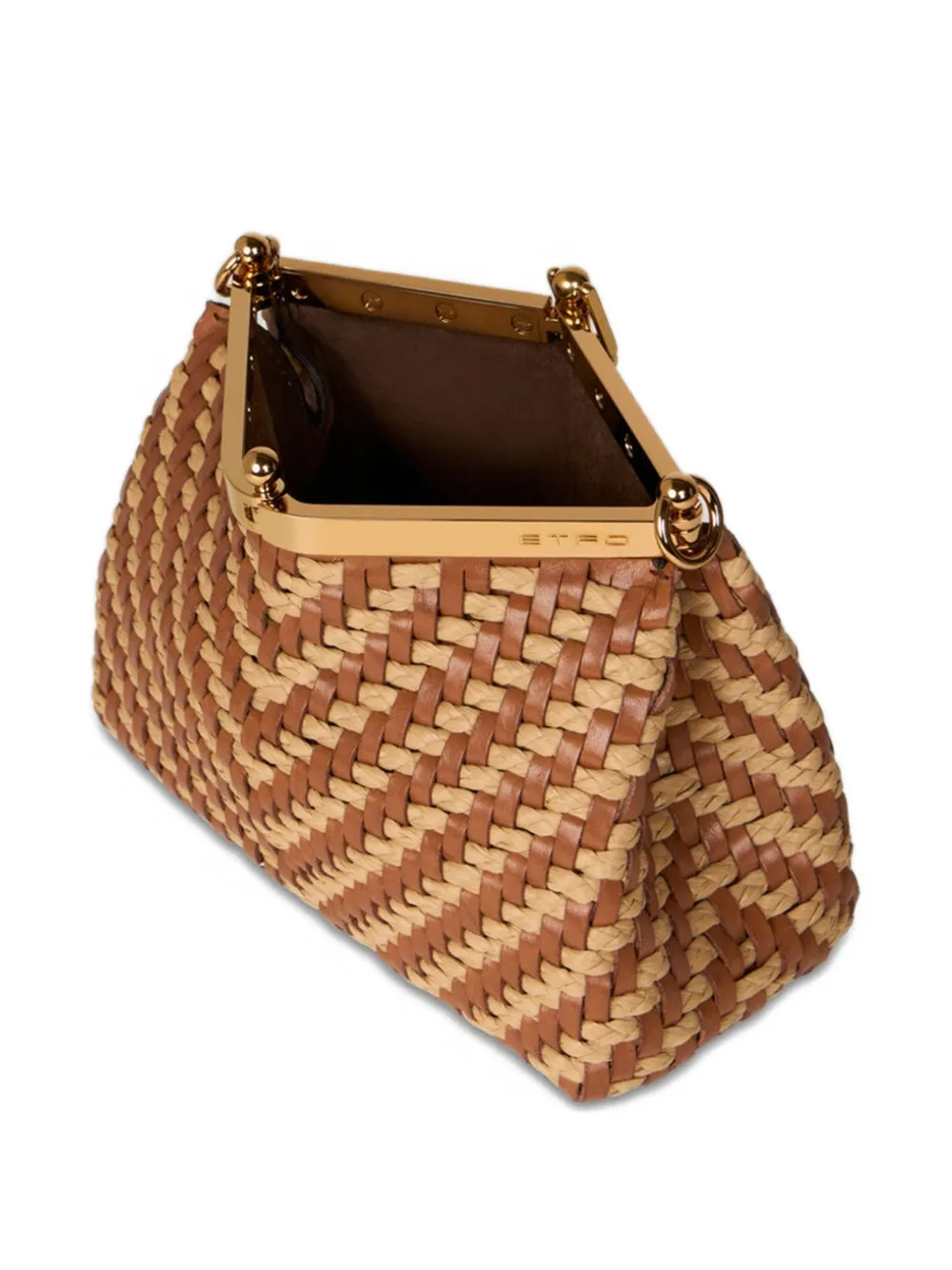ETRO Kleine geweven leren en raffia tas Bruin