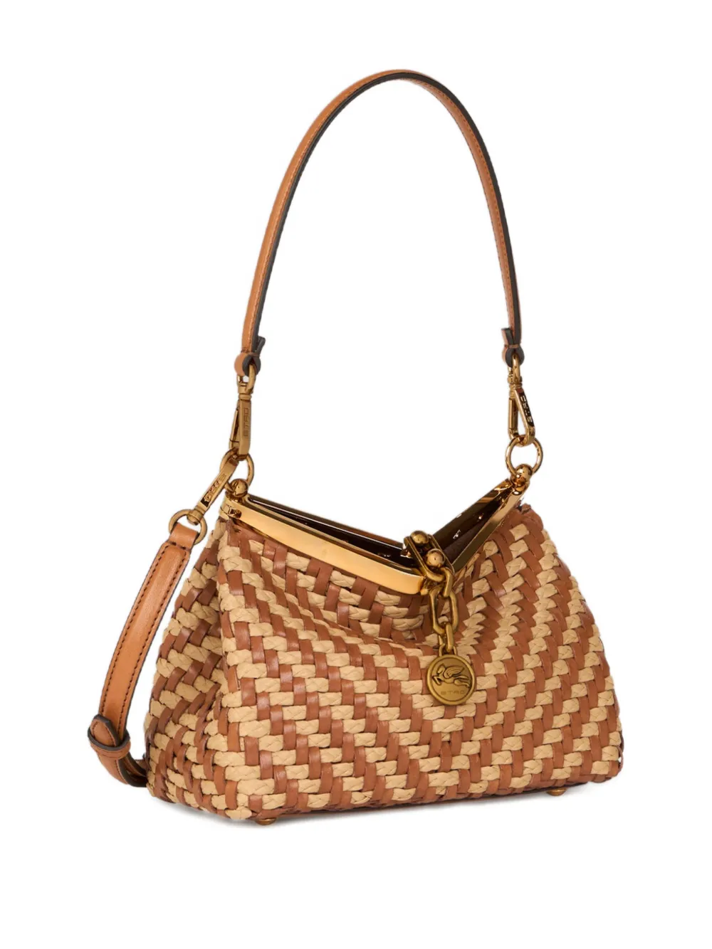 ETRO Kleine geweven leren en raffia tas Bruin