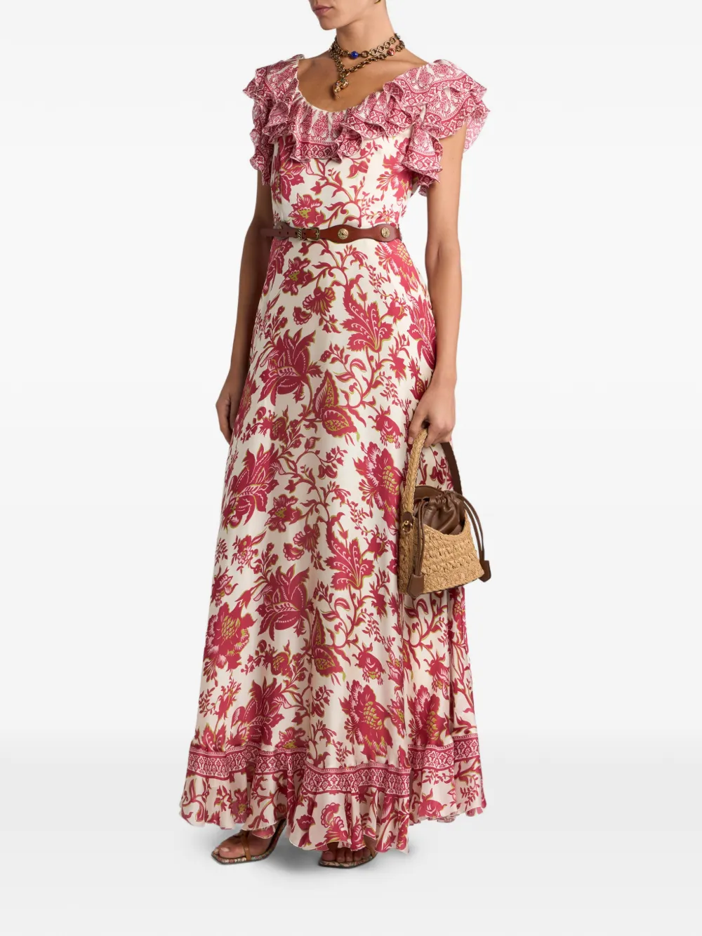 ETRO Peau d'Ange zijden maxi-jurk met bloemen-patroon Beige