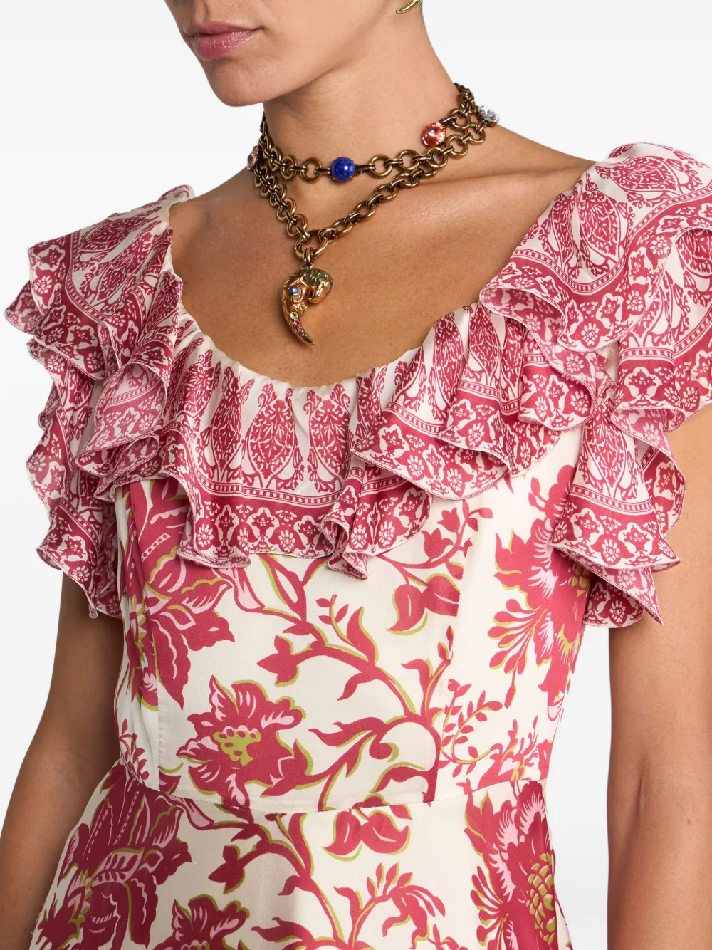 ETRO Peau d'Ange zijden maxi-jurk met bloemen-patroon Beige