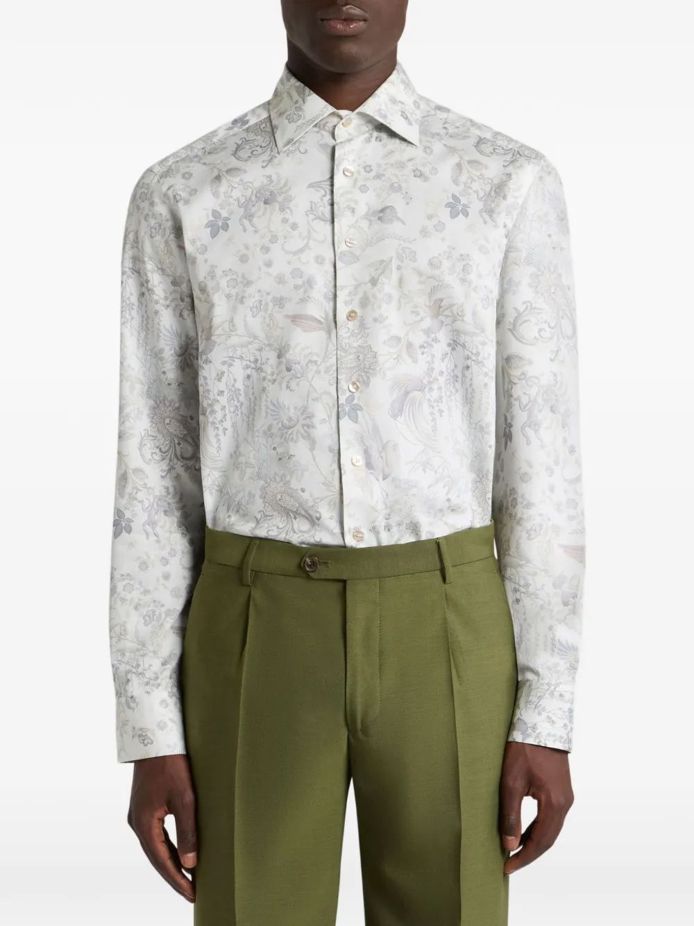 ETRO flora fauna motif cotton satin shirt - Wit