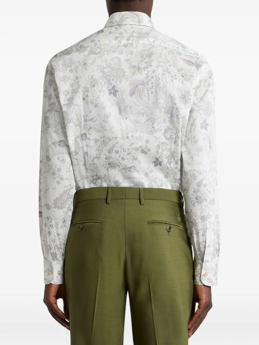 ETRO flora fauna motif cotton satin shirt Wit
