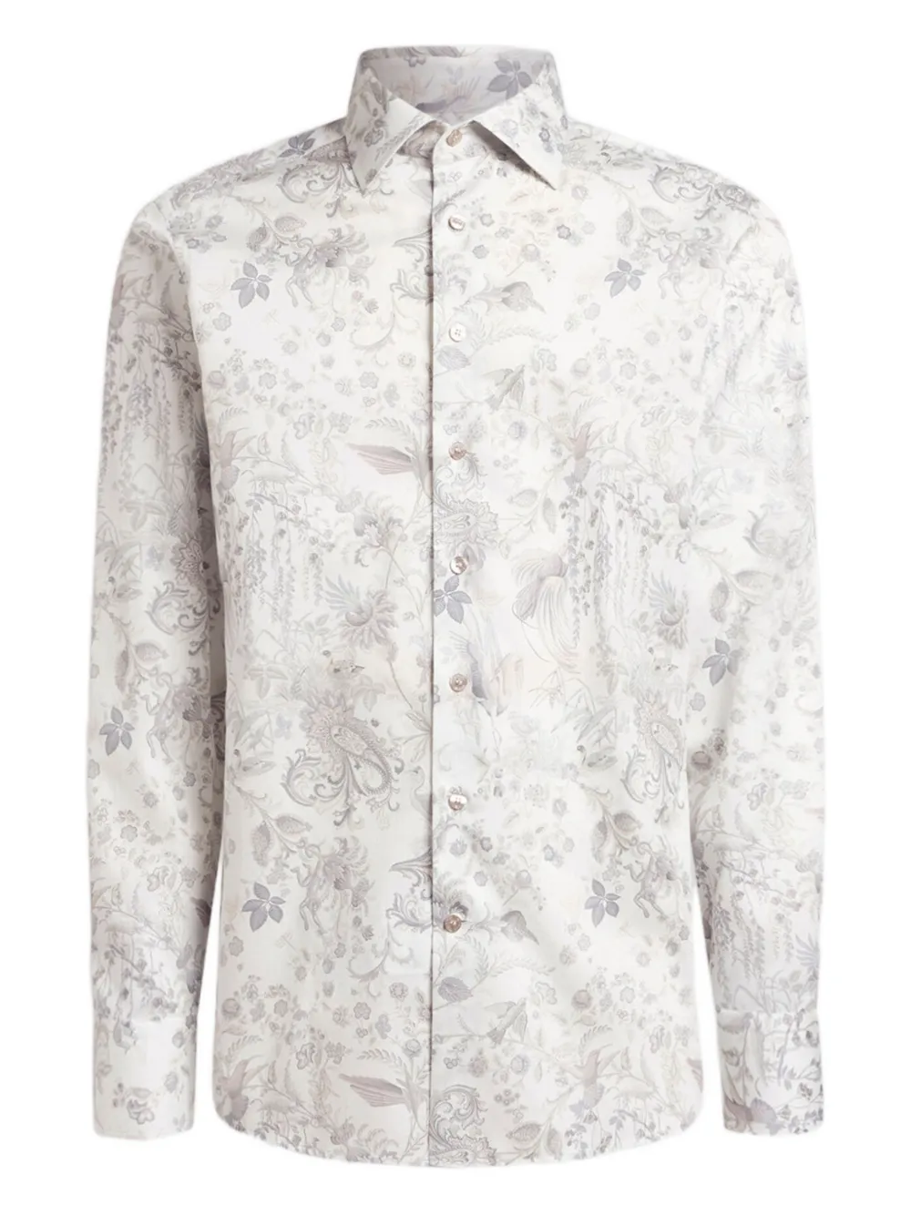 ETRO flora fauna motif cotton satin shirt - Bianco