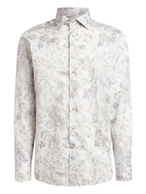 ETRO flora fauna motif cotton satin shirt
