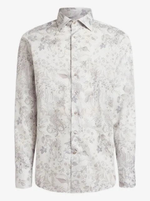 ETRO flora fauna motif cotton satin shirt