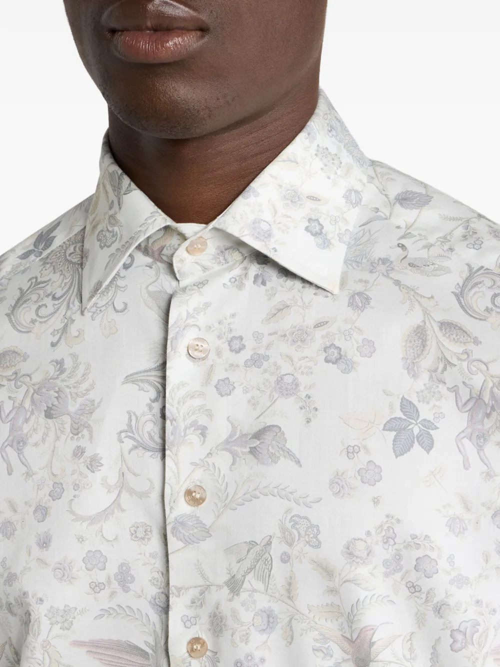 ETRO flora fauna motif cotton satin shirt Wit