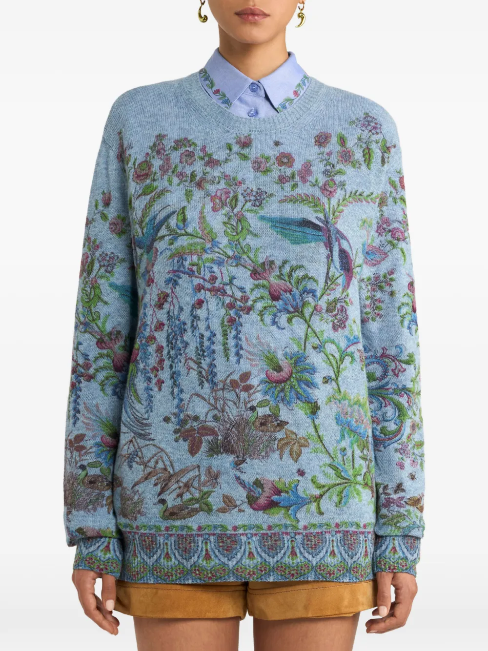  Etro Pull à Motif Flora Fauna - Bleu 