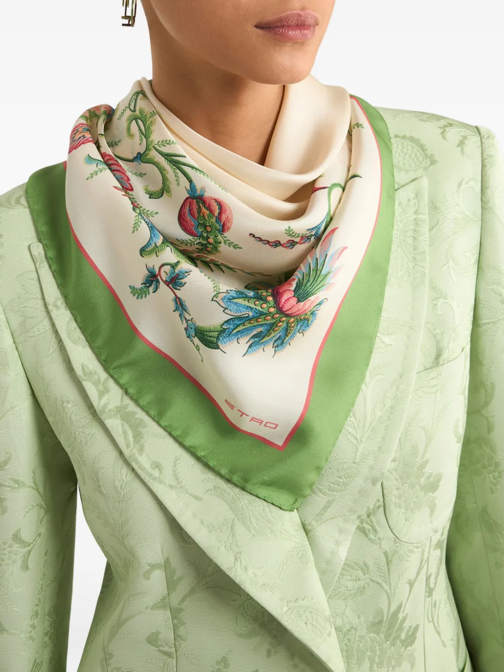 Etro Circular Floral Motif Silk Scarf In Neutral