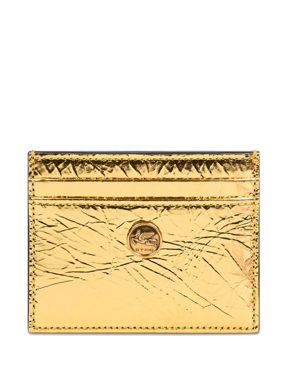 Etro Laminated Leather Card Holder In Gold