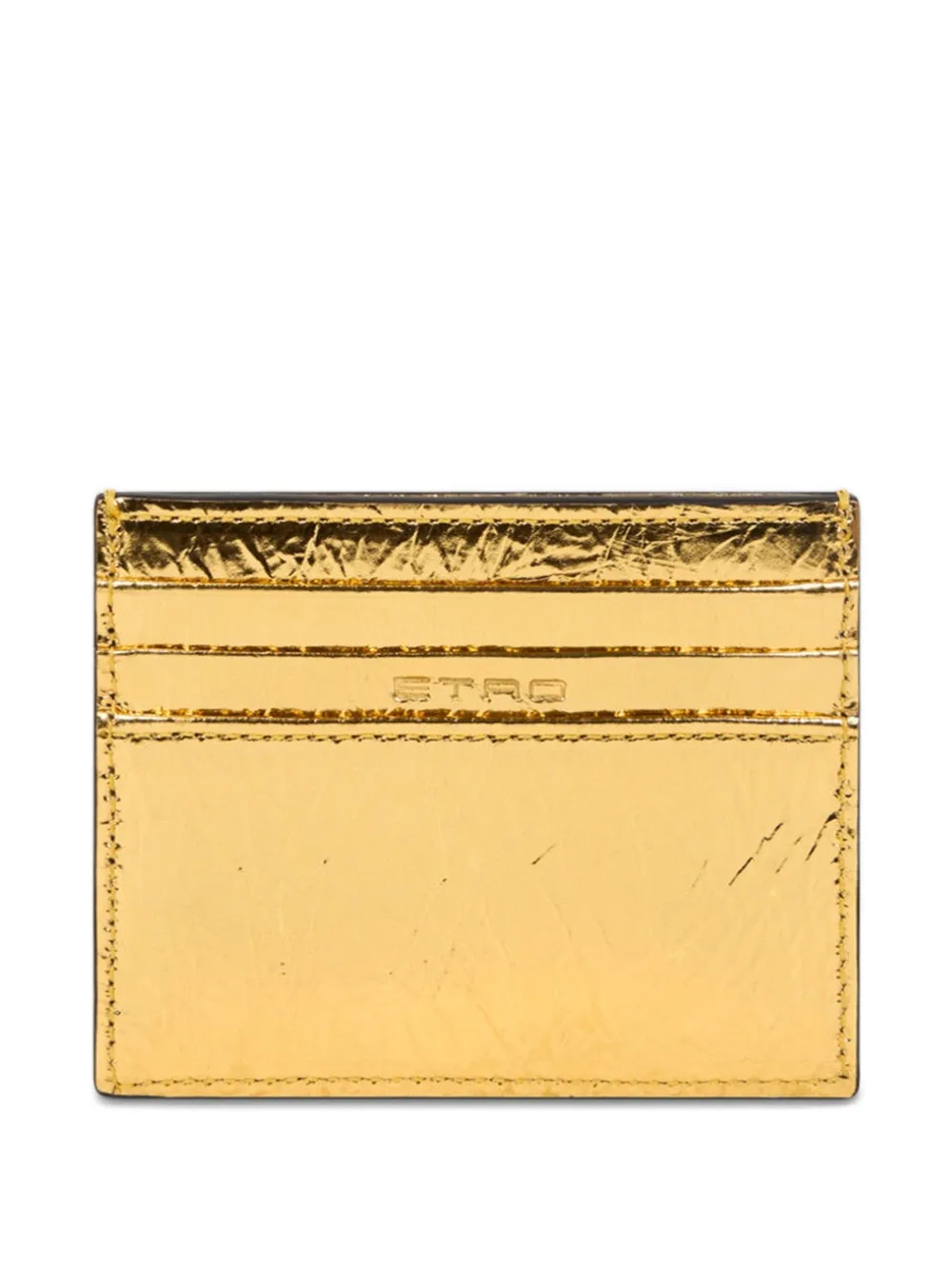 Etro Laminated Leather Card Holder In Gold