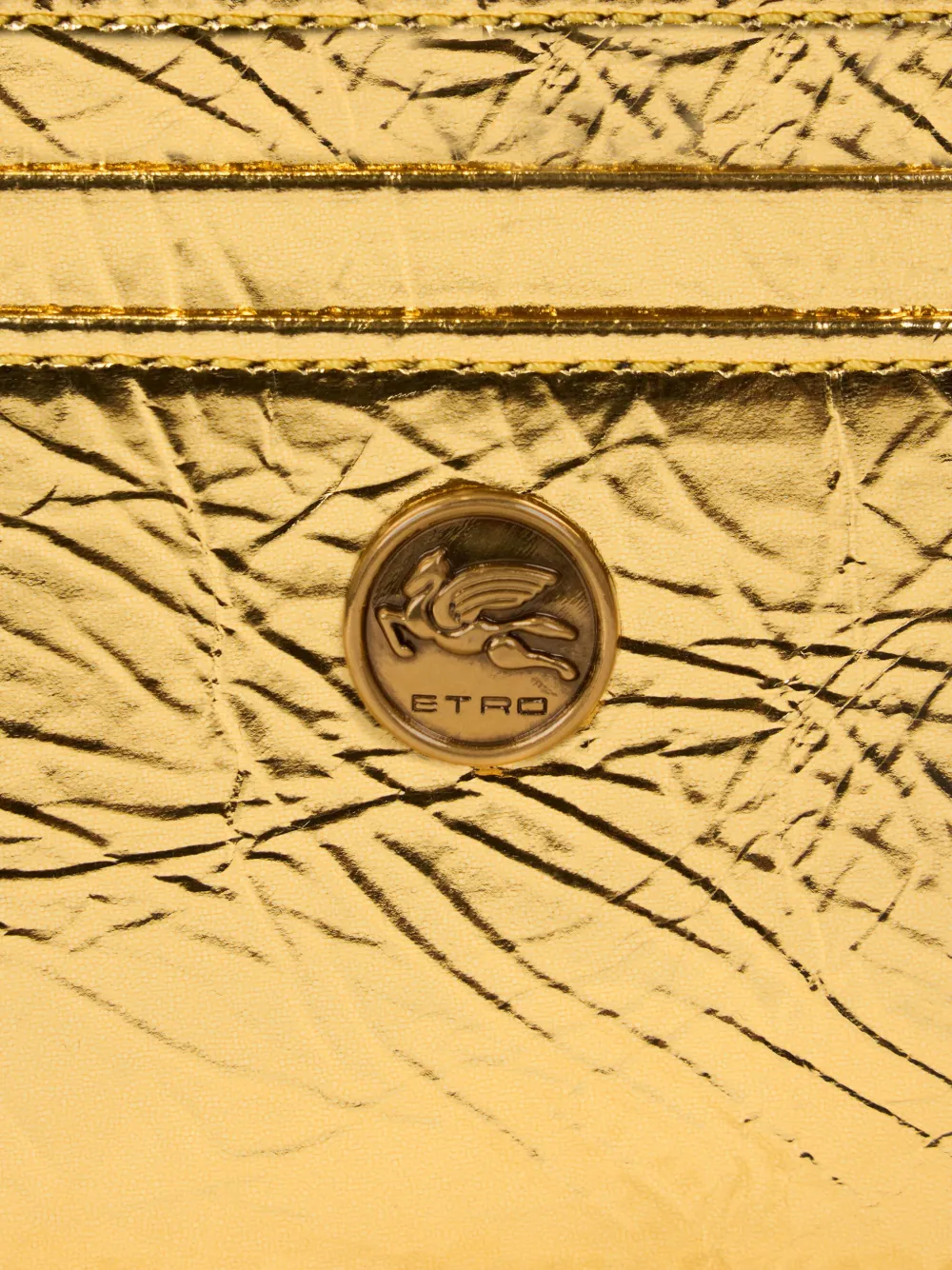 Etro Laminated Leather Card Holder In Gold
