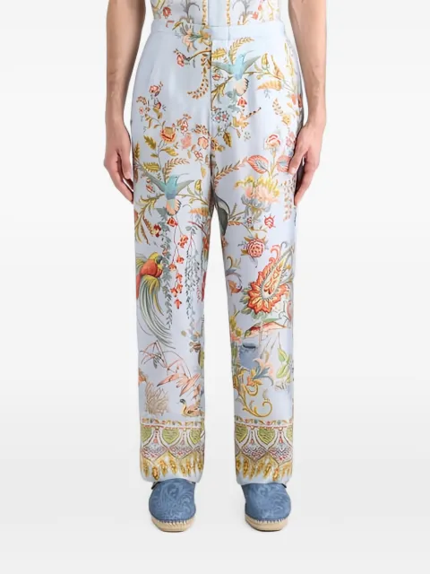 ETRO silk trousers with placed flora and fauna print