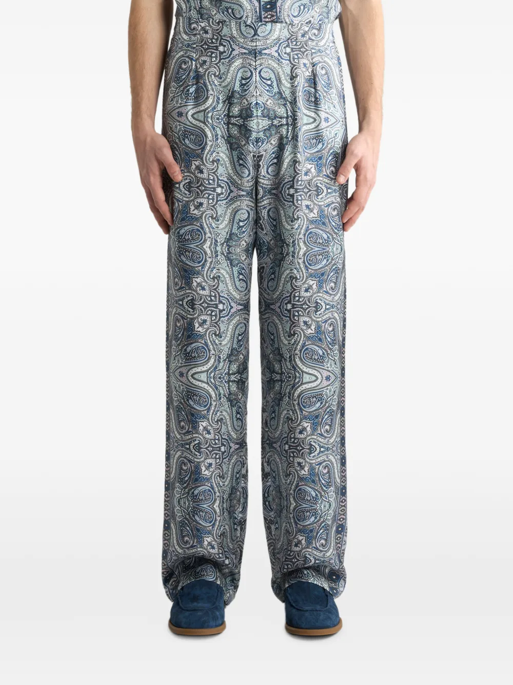 ETRO Zijden broek met paisley-print Blauw