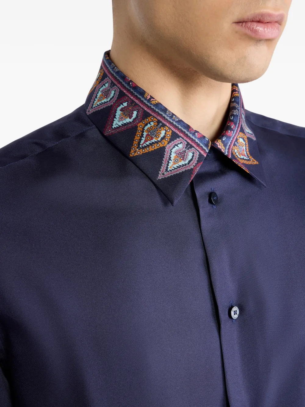ETRO Zijden overhemd met korte mouwen en print Blauw