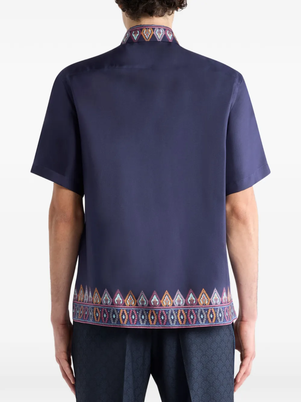 ETRO Zijden overhemd met korte mouwen en print Blauw