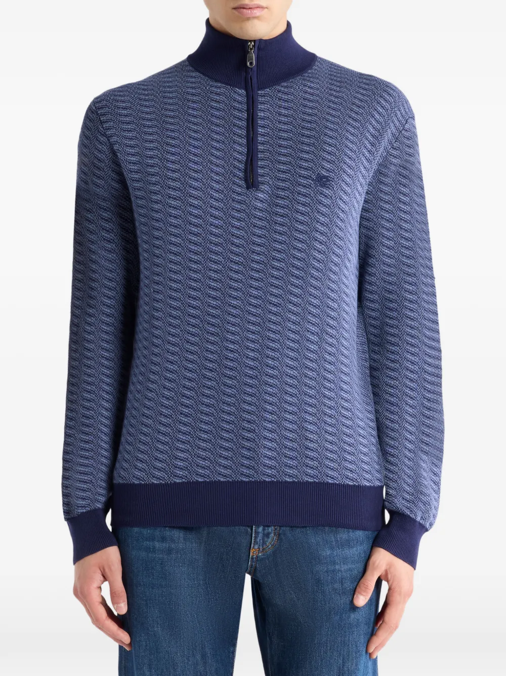 ETRO jacquard zip embroidery sweater - Blauw