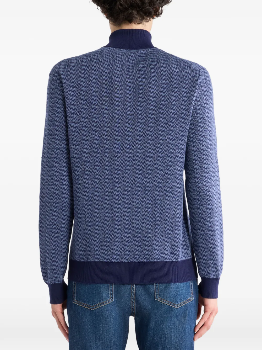 ETRO jacquard zip embroidery sweater Blauw