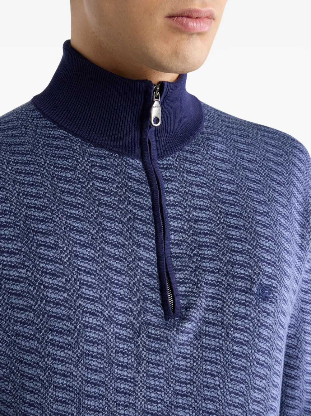 ETRO jacquard zip embroidery sweater Blauw