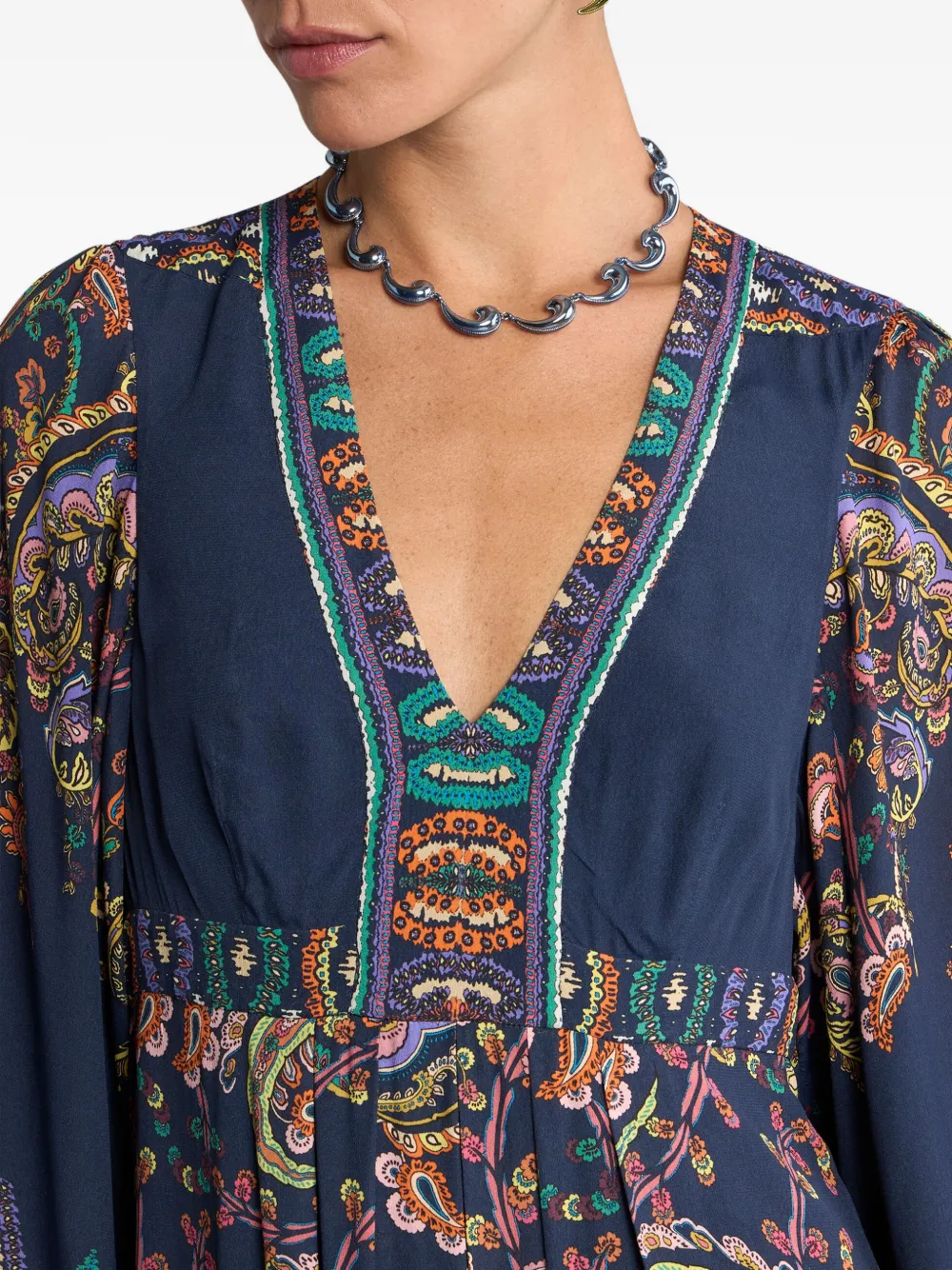 ETRO Jurk met paisley-print en V-hals Blauw