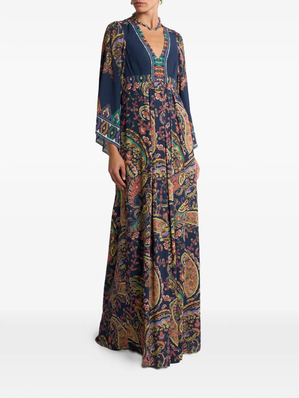 ETRO Jurk met paisley-print en V-hals Blauw