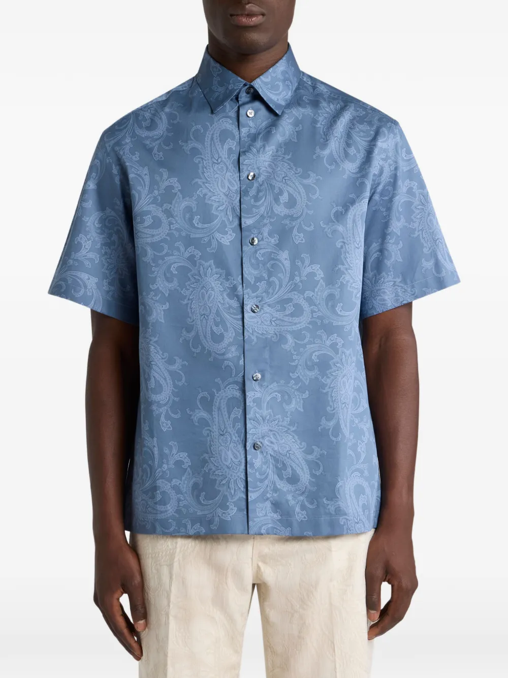ETRO floral-paisley cotton shirt - Blauw
