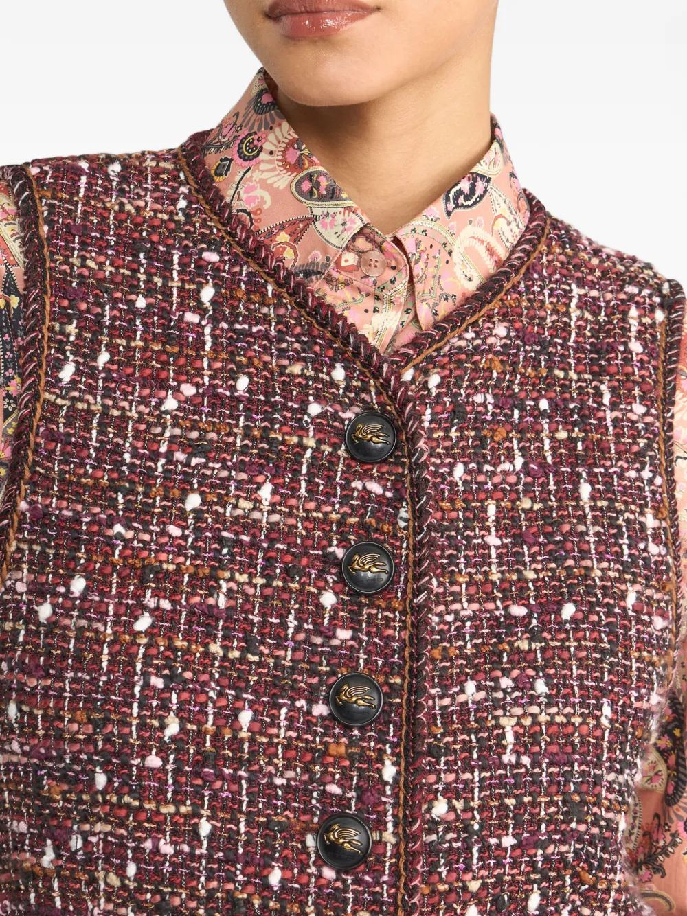 ETRO Tweed gilet met knoop Rood