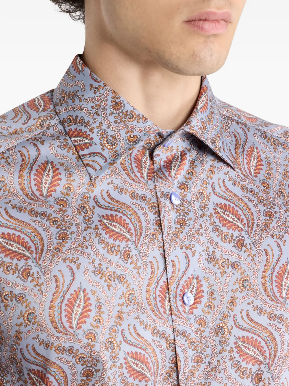 ETRO paisley foliage satin shirt Blauw