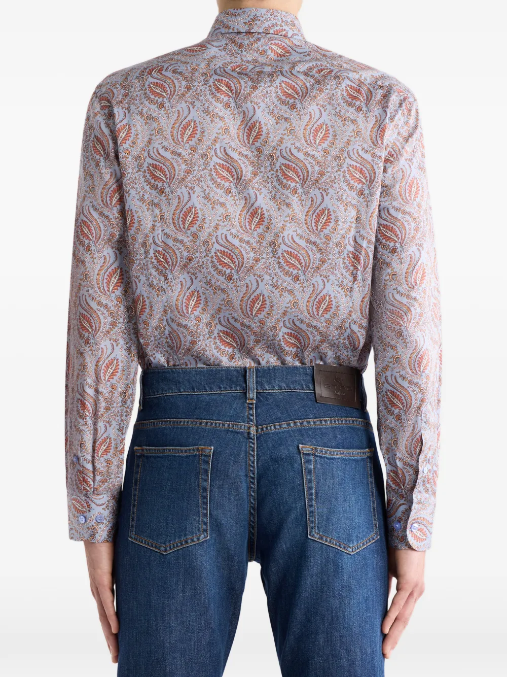 ETRO paisley foliage satin shirt Blauw