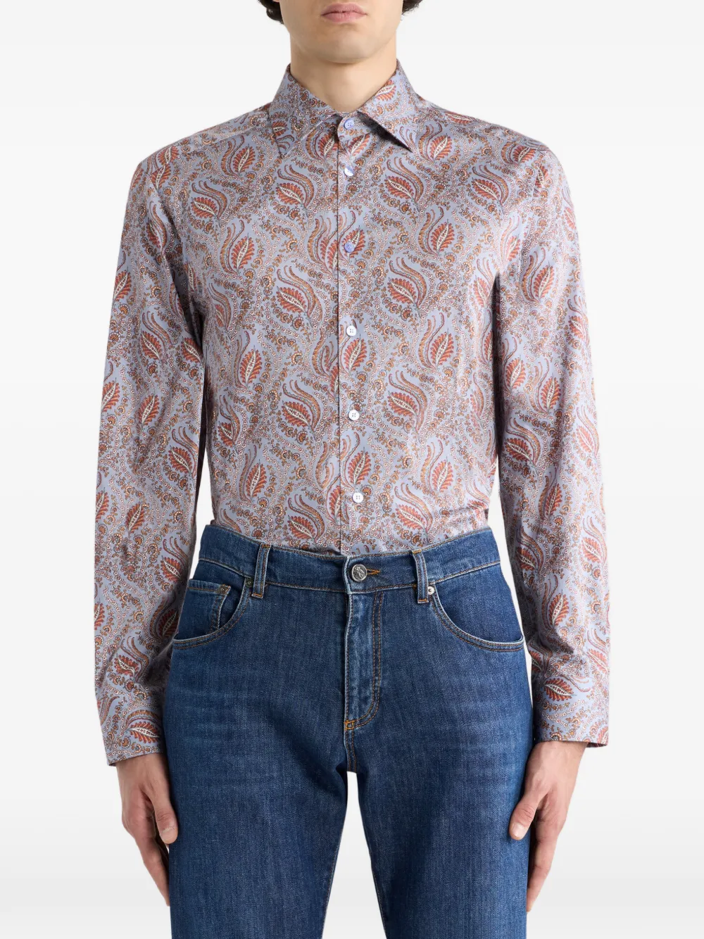 ETRO paisley foliage satin shirt - Blauw