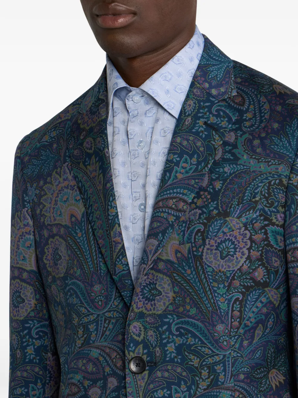 ETRO single-breasted floral motif wool jacket Blauw