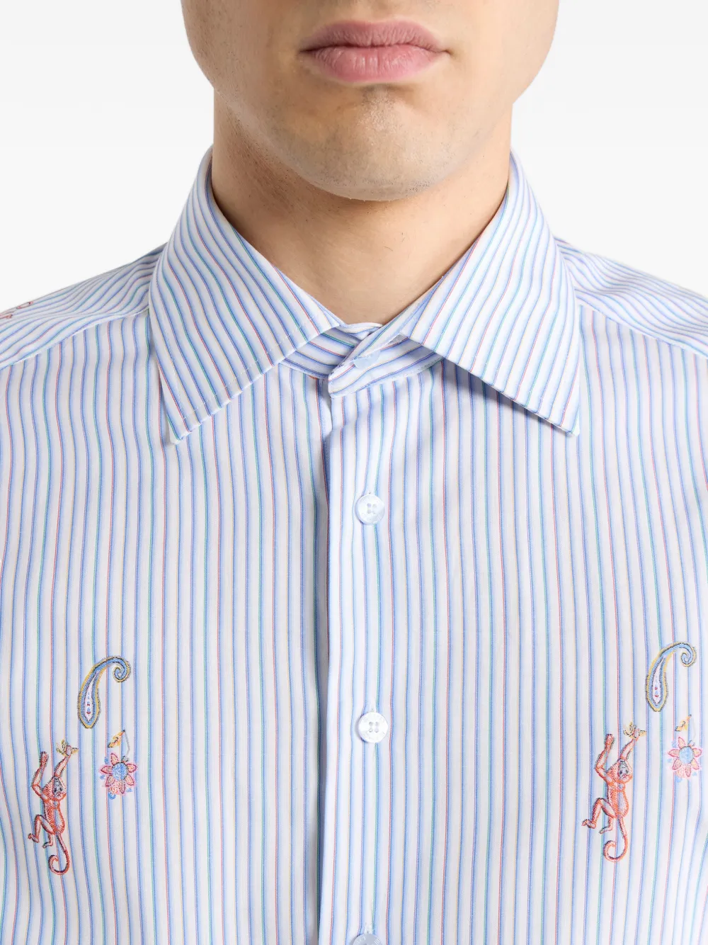 ETRO Gestreept katoenen jacquard overhemd met fil coupé-patroon Wit