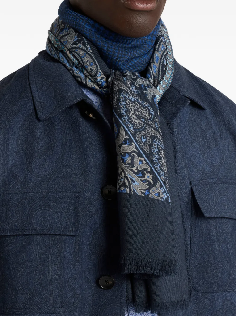 ETRO paisley check motif scarf Blauw