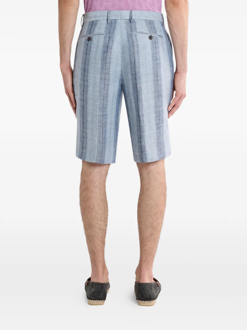  Etro Striped Linen Shorts - Blue 
