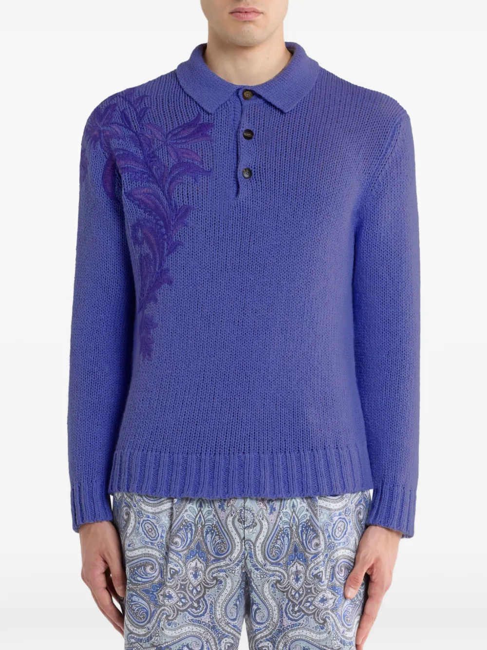 ETRO Poloshirt met geborduurde bloemen Paars