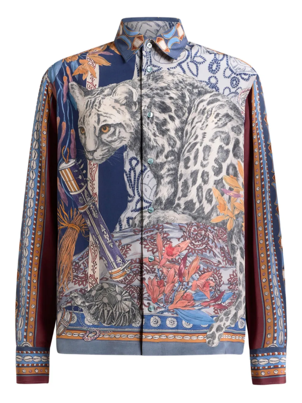 ETRO camisa de seda con estampado de leopardo | azul | Image 1