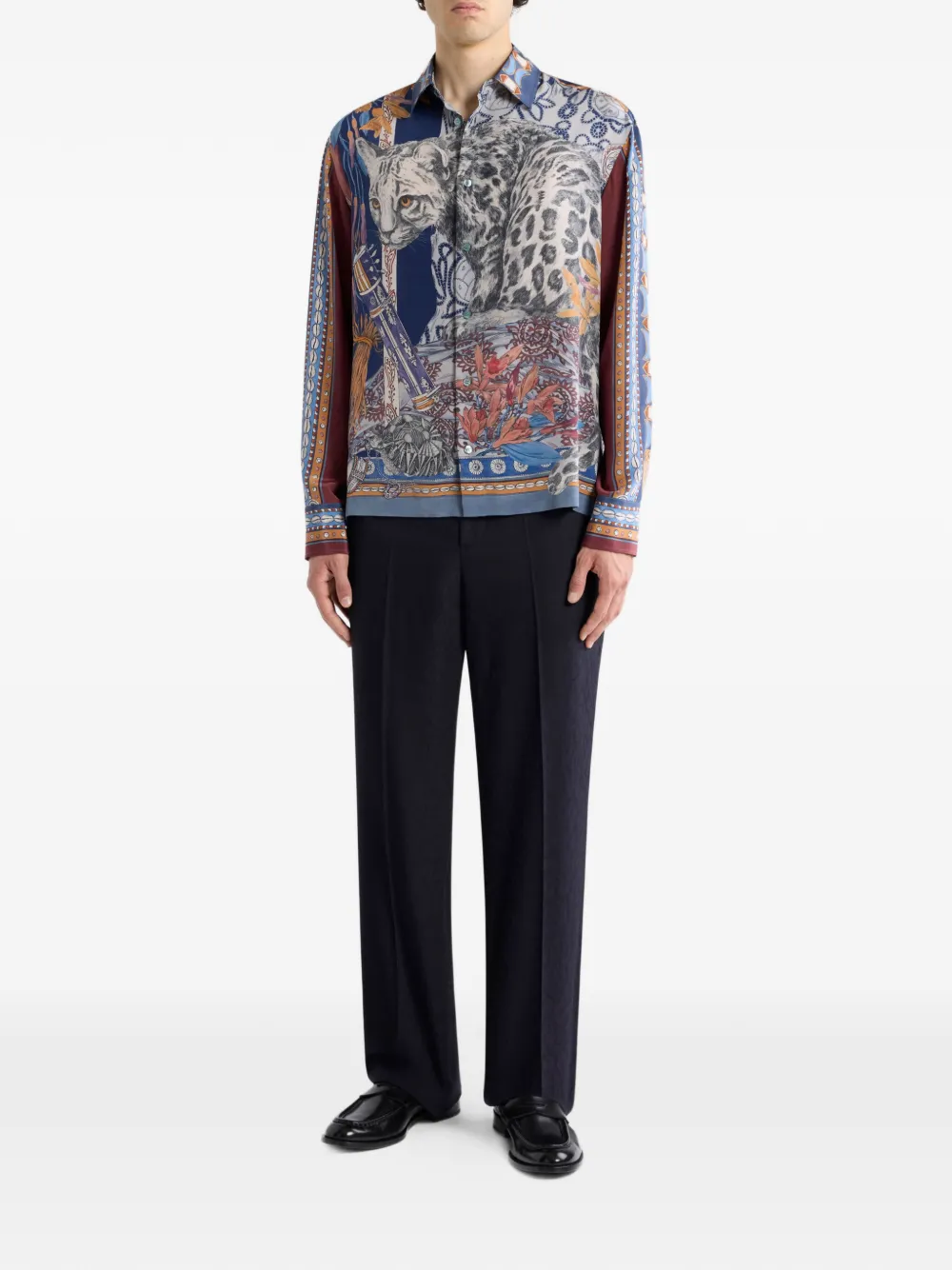 ETRO leopard-print silk shirt - Blauw
