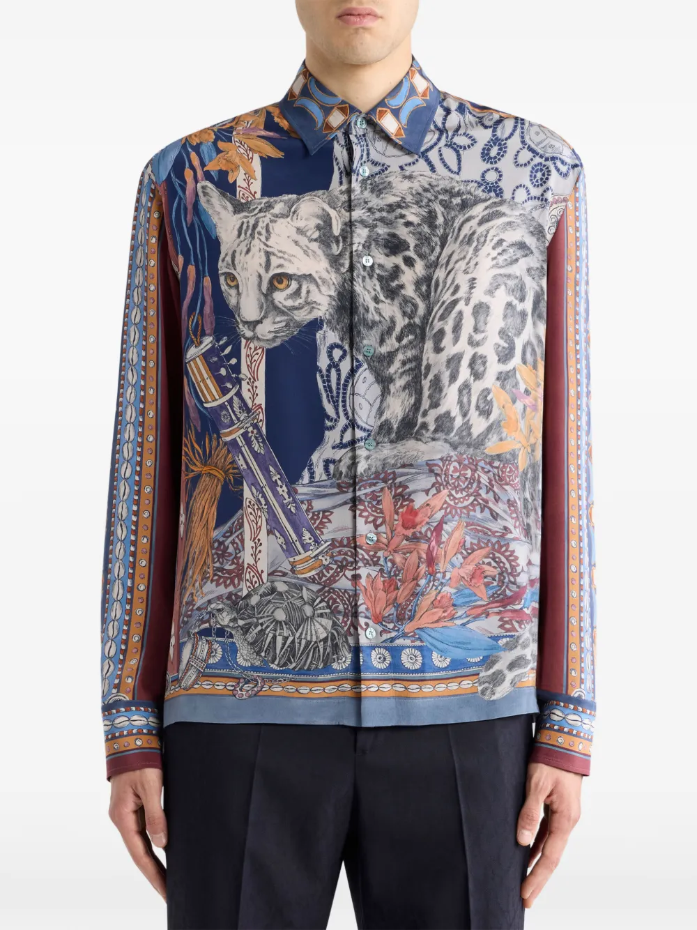 ETRO Overhemd met luipaardprint Blauw