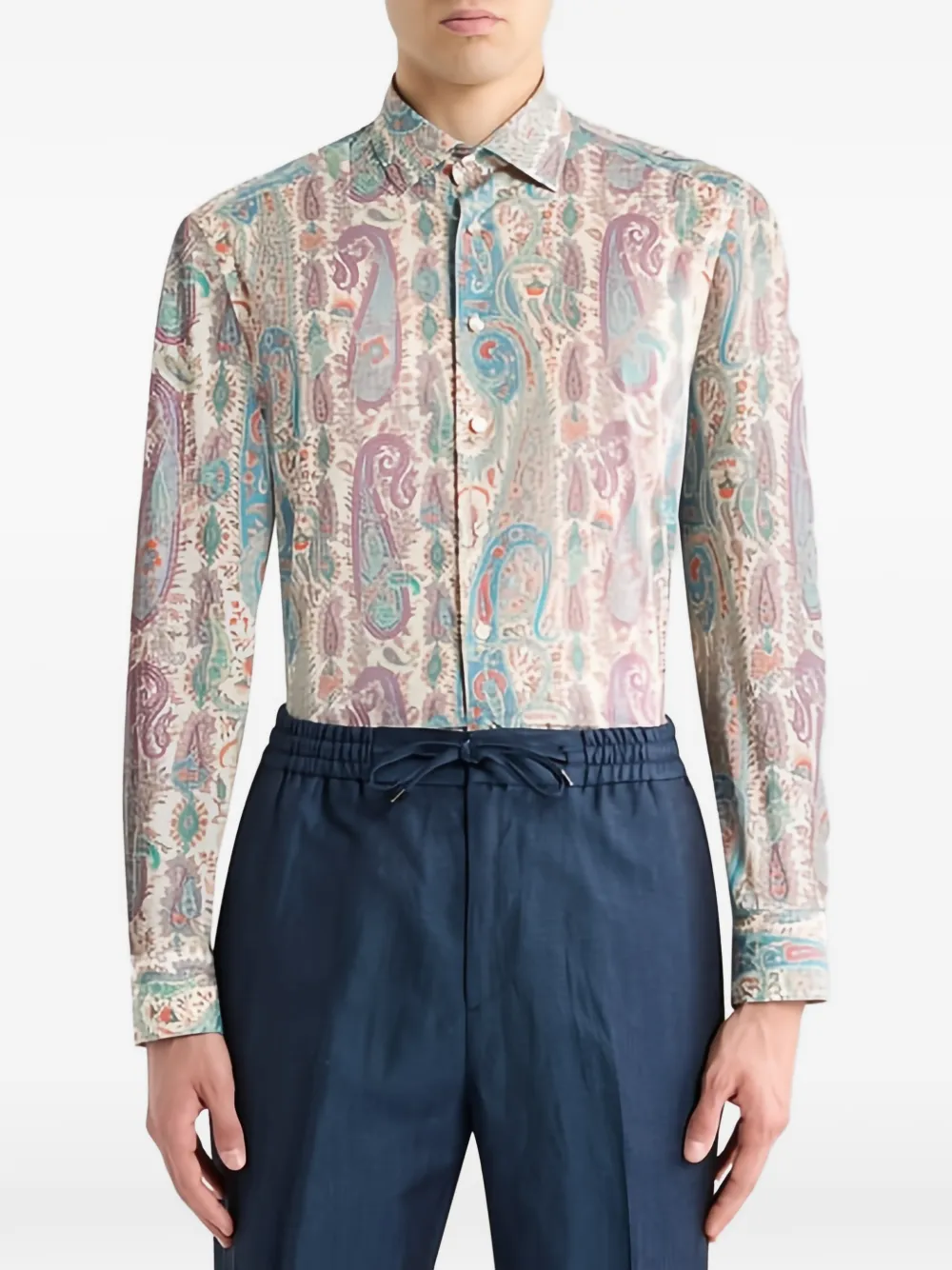 ETRO shirt in cotton muslin with Paisley foliage motif