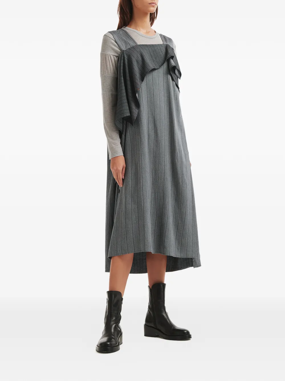 Y's ruffle-detail striped dress - Grijs