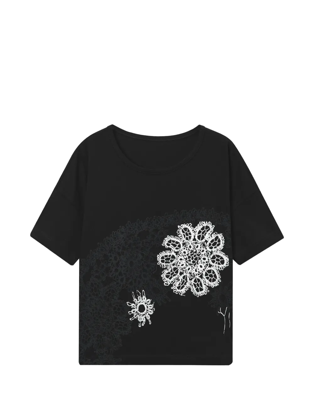 Y's crochet-flower T-shirt - Nero