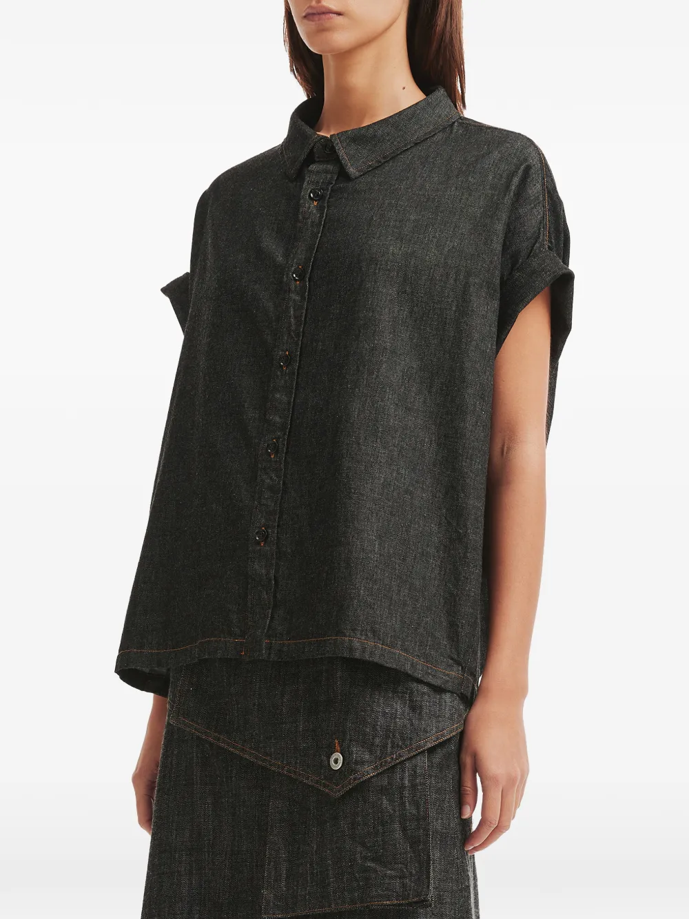  Y's Buttoned Denim Shirt - Grey 