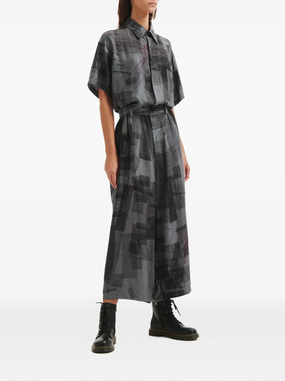 Y's newspaper-print jumpsuit - Grijs