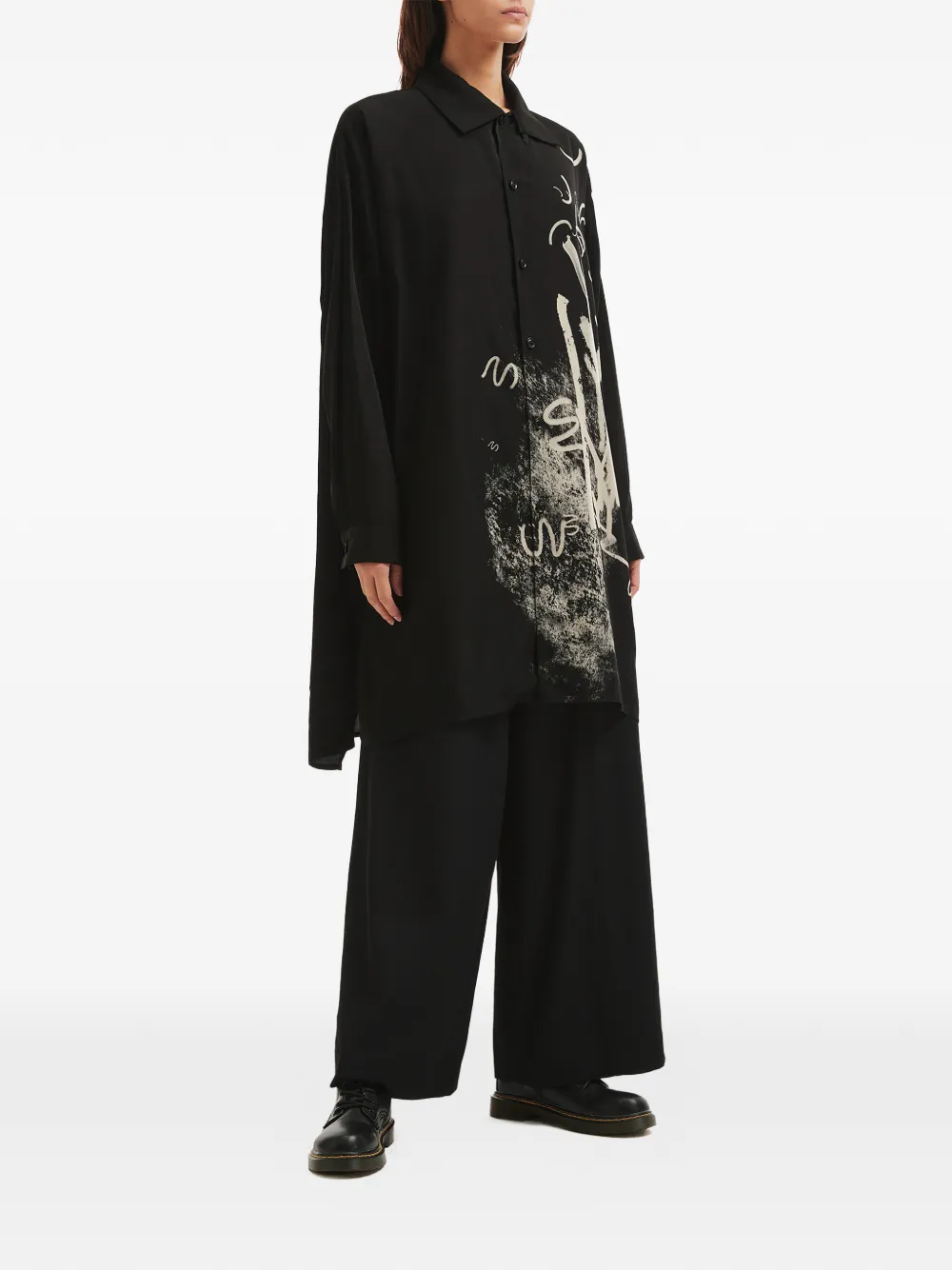 Y's graphic-print shirt dress - Zwart
