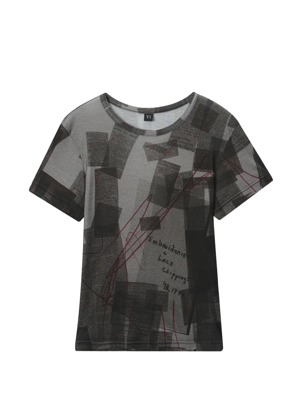 Y's newspaper-print T-shirt - Grigio