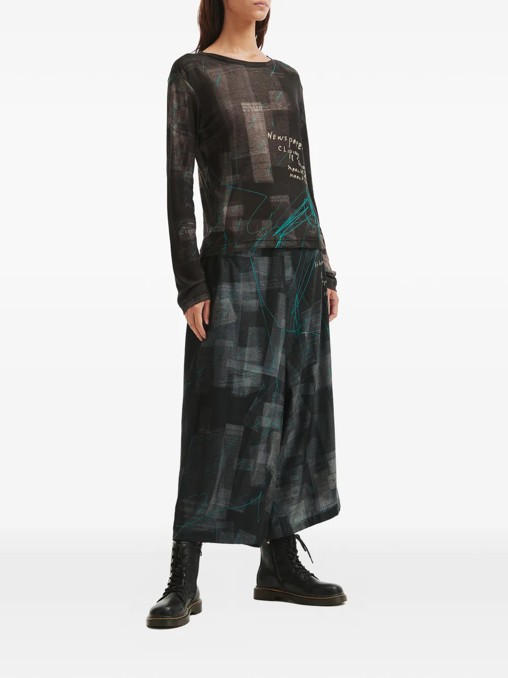 Y's graphic-print wide-leg trousers - Zwart