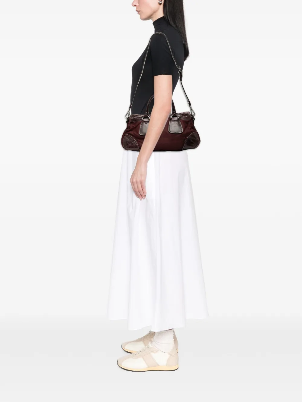 Pre-owned Prada 2013-2025 Soft Calf Trimmed Tessuto Zip Top Satchel In Red