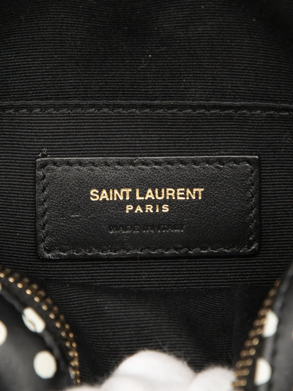 Pre-owned Saint Laurent 2020 Chevron Calfskin Round Vinyle Polka Dot Crossbody Bag In Black